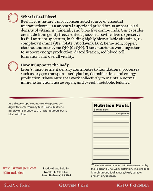 Farmalogical  Beef Liver Capsules - 180 Count