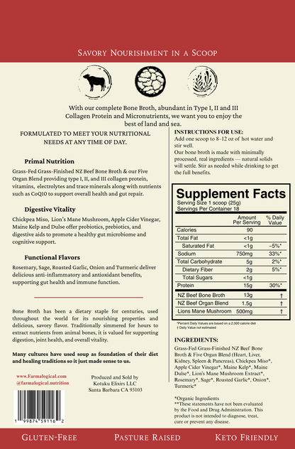 Farmalogical® Bone Broth Protein — Grass-Fed Collagen, Organs & Lion's Mane