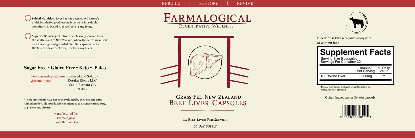 Farmalogical  Beef Liver Capsules - 180 Count